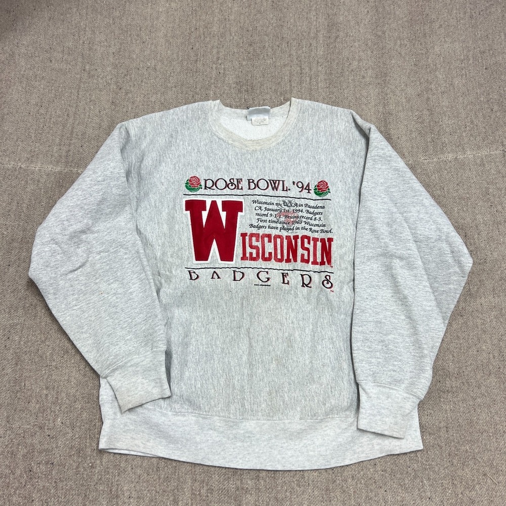 Vintage Wisconsin Badgers Sweatshirt Mens‎ XL Gray 1990s Rose Bowl Football
